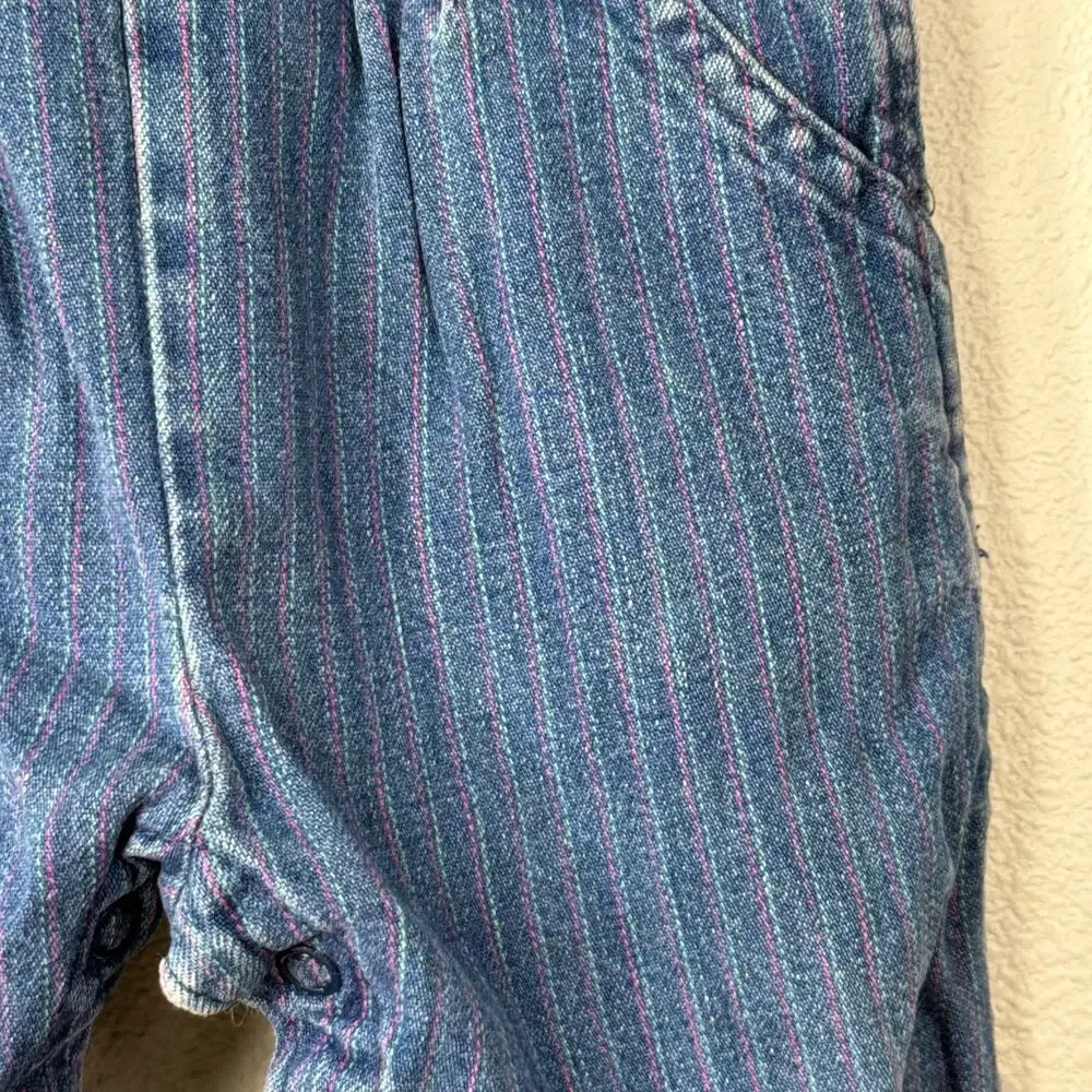 Vintage 80s OshKosh B'Gosh Pink Striped Toddler Baby Vestbak Denim Overall 18 Mo